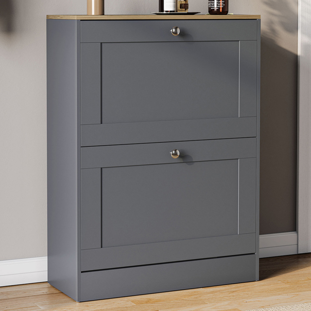 VIDA DESIGNS 2 Drawer Grey and Oak Effect Shoe Cabinet - Size: 80 x 58 x 23.5cm - Grey & Oak - Wilko - image 1
