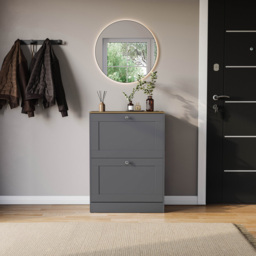 VIDA DESIGNS 2 Drawer Grey and Oak Effect Shoe Cabinet - Size: 80 x 58 x 23.5cm - Grey & Oak - Wilko - thumbnail 4