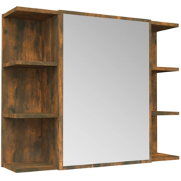 vidaXL Single Door 6 Shelf Smoked Oak Bathroom Mirror Cabinet - Size: 64 x 80 x 20.5cm - Brown - Wilko - thumbnail 3
