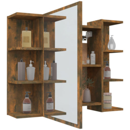 vidaXL Single Door 6 Shelf Smoked Oak Bathroom Mirror Cabinet - Size: 64 x 80 x 20.5cm - Brown - Wilko - thumbnail 4
