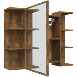 vidaXL Single Door 6 Shelf Smoked Oak Bathroom Mirror Cabinet - Size: 64 x 80 x 20.5cm - Brown - Wilko - thumbnail 5