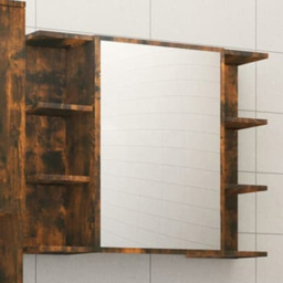 vidaXL Single Door 6 Shelf Smoked Oak Bathroom Mirror Cabinet - Size: 64 x 80 x 20.5cm - Brown - Wilko