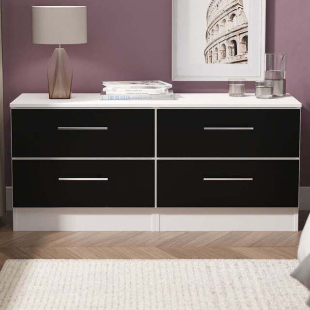 Crowndale Worcester 4 Drawer Matt Black and White Bed Box Ready Assembled - Size: 51 x 110 x 39cm - Black Matt & White - Wilko - image 1