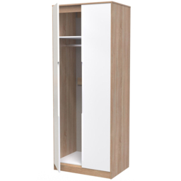 Crowndale Monaco 2 Door White Gloss and Bardolino Oak Tall Wardrobe Ready Assembled - White Gloss & Bardolino Oak - Wilko - thumbnail 5