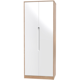 Crowndale Monaco 2 Door White Gloss and Bardolino Oak Tall Wardrobe Ready Assembled - White Gloss & Bardolino Oak - Wilko - thumbnail 4