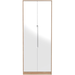Crowndale Monaco 2 Door White Gloss and Bardolino Oak Tall Wardrobe Ready Assembled - White Gloss & Bardolino Oak - Wilko - thumbnail 3
