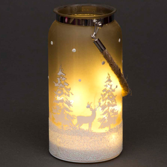 Shatchi Winter Forest Scene Decorated Christmas Jar Lantern 23cm - Size: 23 x 14 x 2.6cm - Silver - Wilko - image 1