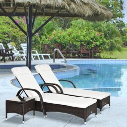 Outsunny Set of 2 Brown Rattan Patio Chaise Lounge Set - Size: 56 x 73 x 200cm - Wilko - thumbnail 1