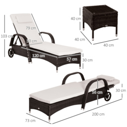 Outsunny Set of 2 Brown Rattan Patio Chaise Lounge Set - Size: 56 x 73 x 200cm - Wilko - thumbnail 4