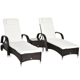 Outsunny Set of 2 Brown Rattan Patio Chaise Lounge Set - Size: 56 x 73 x 200cm - Wilko - thumbnail 3