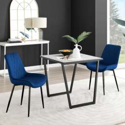 Furniturebox Copeland Cesano Marble Effect 2 Seater Dining Set White Navy and Black - Blue - Wilko - thumbnail 1