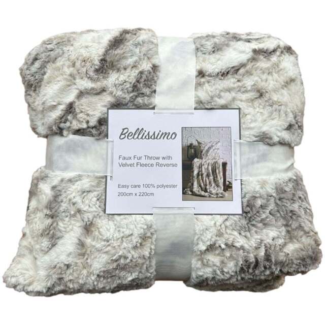 Bellissimo Marble Faux Fur Throw 200 x 220cm - Grey - Wilko - image 1