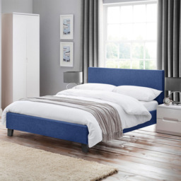 Julian Bowen Rialto Double Dark Blue Linen Bed - Wilko