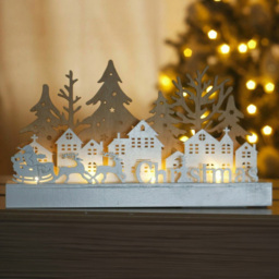 Marco Paul 10 LED Wooden Santa Reindeer and Xmas Sign - Size: 17 x 30 x 6cm - Multi - Wilko