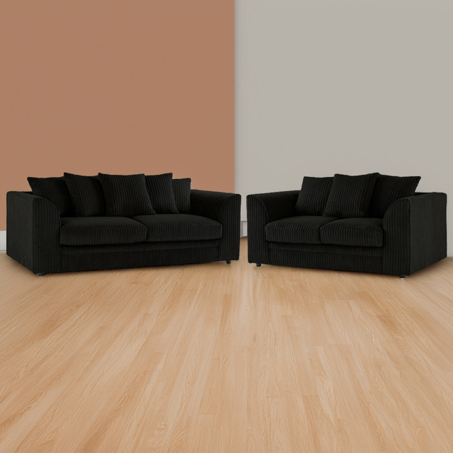 Portland Luxor 5 Seater Black Jumbo Cord Sofa Set with Scatter Back - Wilko - image 1