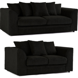 Portland Luxor 5 Seater Black Jumbo Cord Sofa Set with Scatter Back - Wilko - thumbnail 3