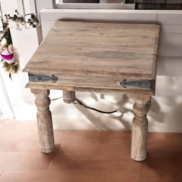 Acacia Home Brown Wooden Square Table with Black Hinges - Size: 40 x 45 x 45cm - Wilko - thumbnail 4