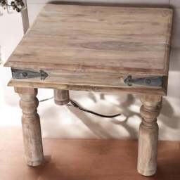 Acacia Home Brown Wooden Square Table with Black Hinges - Size: 40 x 45 x 45cm - Wilko - thumbnail 1