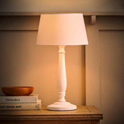 ValueLights Victoria White Fabric Tapered Shade White Wood Traditional Stem LED Table Lamp - Size: 50 x 25 x 25cm - Wilko - thumbnail 3