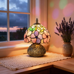 HOMCOM Tiffany Style Stained Glass Table Lamp - Size: 21 x 26 x 40cm - Pink - Wilko - thumbnail 5