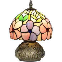 HOMCOM Tiffany Style Stained Glass Table Lamp - Size: 21 x 26 x 40cm - Pink - Wilko