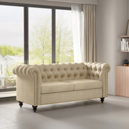 Victoria 2 Seater Beige Linen Button Tufted Chesterfield Sofa - MCC - Wilko - thumbnail 6