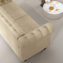 Victoria 2 Seater Beige Linen Button Tufted Chesterfield Sofa - MCC - Wilko - thumbnail 4
