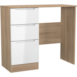 Crowndale Milan 3 Drawer White Gloss and Bardolino Oak Dressing Table Ready Assembled - Size: 80 x 90 x 39cm - White Gloss & Bardolino Oak - Wilko - thumbnail 5