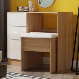 Crowndale Milan 3 Drawer White Gloss and Bardolino Oak Dressing Table Ready Assembled - Size: 80 x 90 x 39cm - White Gloss & Bardolino Oak - Wilko