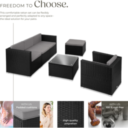tectake Lignano 5 Seater Black Rattan Garden Lounge Set - Wilko - thumbnail 4