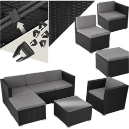 tectake Lignano 5 Seater Black Rattan Garden Lounge Set - Wilko - thumbnail 3