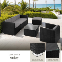 tectake Lignano 5 Seater Black Rattan Garden Lounge Set - Wilko - thumbnail 5