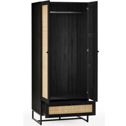 Julian Bowen Padstow 2 Door Single Drawer Black Wardrobe - Size: 2 Door, Single Drawer - Wilko - thumbnail 6