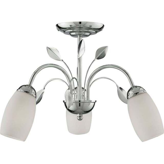 Lighting Collection 3 Light Chrome White Glass Shade Semi Flush Ceiling Light - Size: 27.5 x 50 x 50cm - Silver - Wilko - image 1