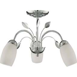 Lighting Collection 3 Light Chrome White Glass Shade Semi Flush Ceiling Light - Size: 27.5 x 50 x 50cm - Silver - Wilko
