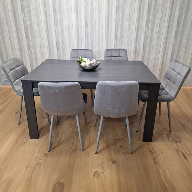 Kosy Koala 6 Seater Velvet Arrow Design Dining Set Grey - Portland - Wilko - image 1