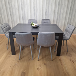 Kosy Koala 6 Seater Velvet Arrow Design Dining Set Grey - Portland - Wilko - thumbnail 1