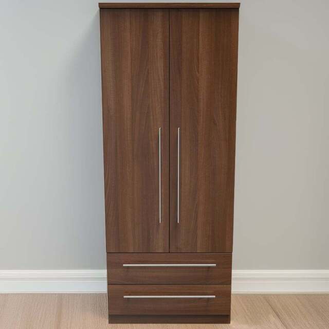 Crowndale Sherwood 2 Door 2 Drawer Noche Walnut Wardrobe - Size: 2 Door, 2 Drawer - Brown - Wilko - image 1