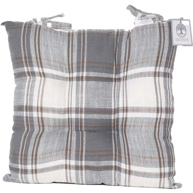 Divante Grey Vintage Check Seat Pad 40 x 40cm - Wilko