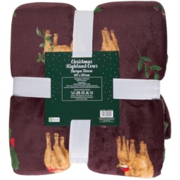 Christmas Highland Cows Throw - Burgundy and Green - All I Want For Christmas - Wilko - thumbnail 3
