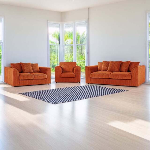 Luxor 6 Seater Orange Jumbo Cord Scatter Back Sofa Suite - Wilko - image 1