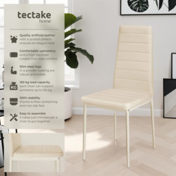 tectake Set of 6 Beige High Backrest Padded Dining Chair - Cream - Wilko - thumbnail 5