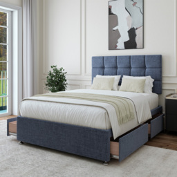 Bedmaster King Size Midnight Linen 4 Drawer Divan Base with Pearl Headboard - Blue - Wilko - thumbnail 3