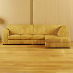 Luxor 4 Seater Mustard Jumbo Cord Right Hand Facing Full Back L Shaped Corner Sofa Set - Yellow - Wilko