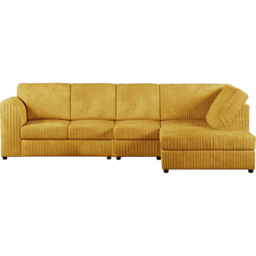 Luxor 4 Seater Mustard Jumbo Cord Right Hand Facing Full Back L Shaped Corner Sofa Set - Yellow - Wilko - thumbnail 3