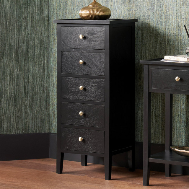 Pacific Lifestyle Chelmsford 5 Drawer Satin Black Pine Wood Chest of Drawers - Wilko - image 1