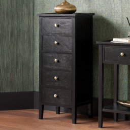 Pacific Lifestyle Chelmsford 5 Drawer Satin Black Pine Wood Chest of Drawers - Wilko