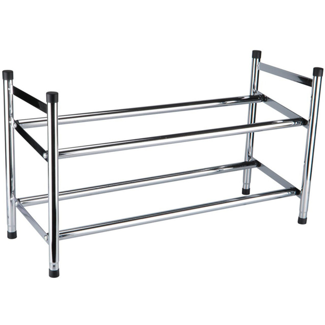Adjustable Chrome 2 Shelf Shoe Rack - Size: 62 x 35 x 23cm - Silver - Wilko - image 1