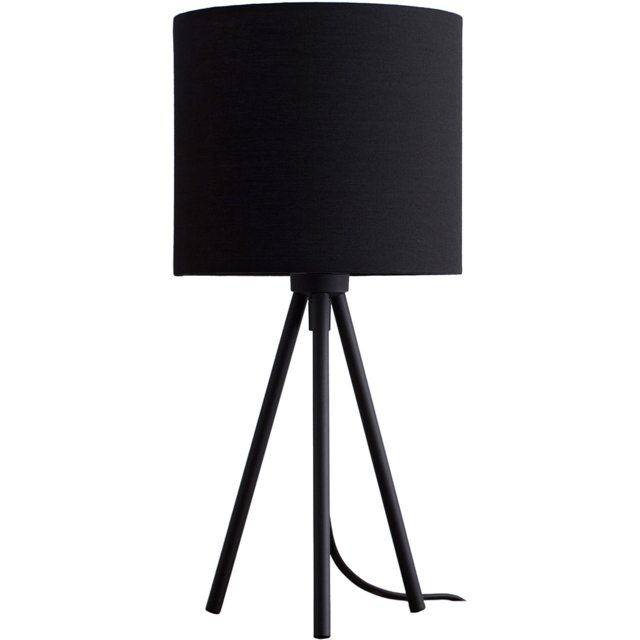 Kliving Black Cotton Fabric Shade Modern Metal Tripod Table Lamp - Size: 35 x 17 x 17cm - Wilko - image 1