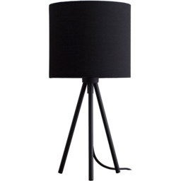 Kliving Black Cotton Fabric Shade Modern Metal Tripod Table Lamp - Size: 35 x 17 x 17cm - Wilko - thumbnail 1